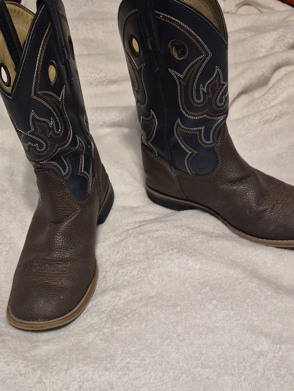 Boys Brown & Navy Western Pull-On Work Boots